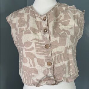 Jessica Simpson Beige Abstract Button-Up Blouse